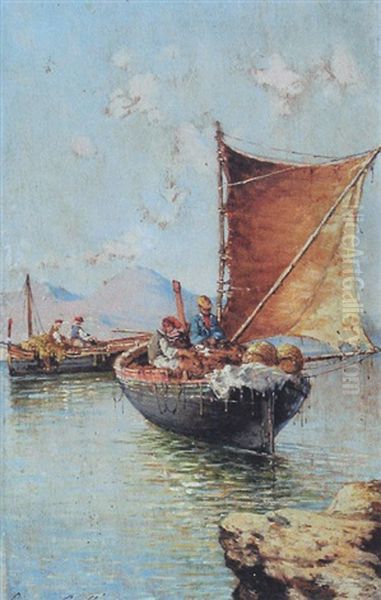 Pecheurs Dans La Baie De Naples Oil Painting by Giuseppe Carelli