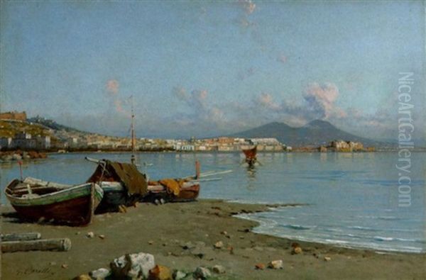 Bucht Von Neapel Mit Blick Auf Den Vesuv Oil Painting by Giuseppe Carelli