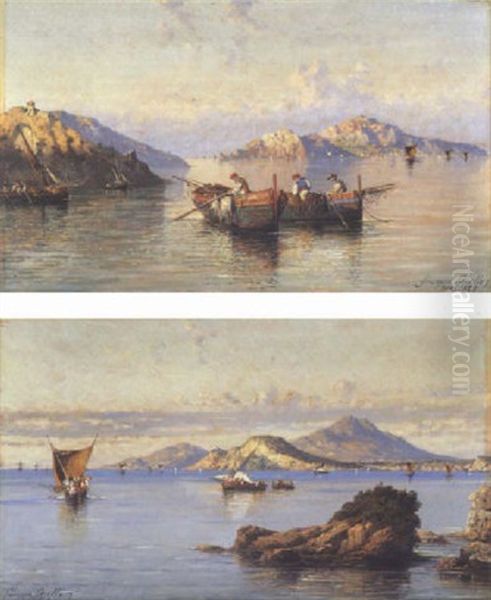 Pulling In The Nets, Sorrento Oil Painting by Giuseppe Carelli