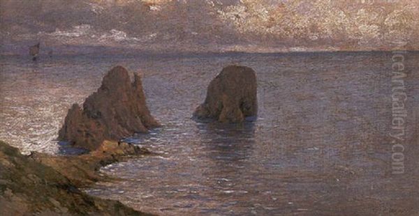 Blick Auf Die Faraglioni Von Capri Oil Painting by Giuseppe Carelli