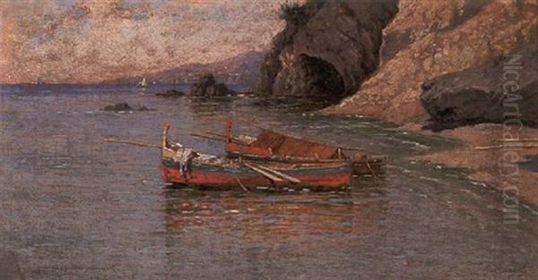 Verankerte Fischerboote An Der Kuste Von Capri Oil Painting by Giuseppe Carelli