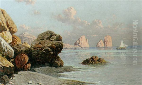 A View Of The Faraglioni, Capri Oil Painting by Giuseppe Carelli