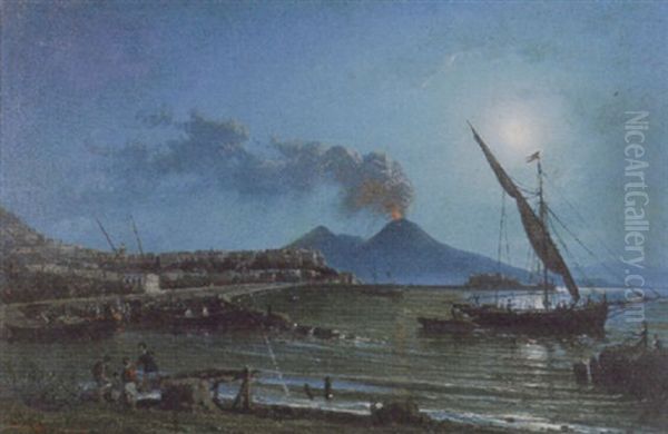 La Luna A Margellina Oil Painting by Giuseppe Carelli