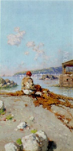 A Neapolitan Fisherman Mending His Net Oil Painting by Giuseppe Carelli