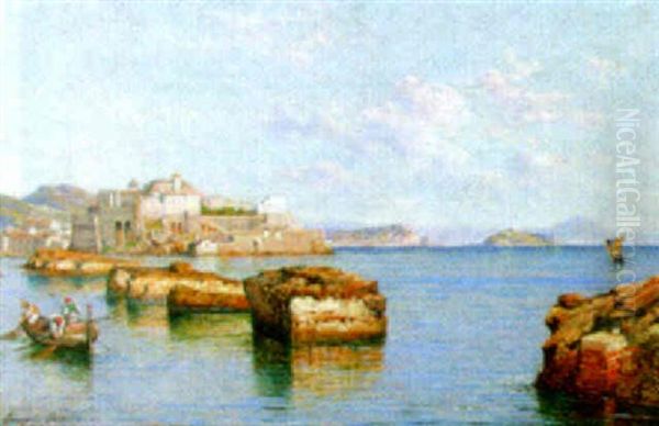 Fishing In A Neapolitan Bay Oil Painting by Giuseppe Carelli