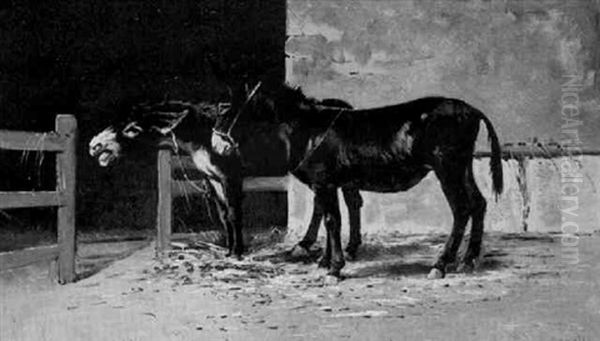 Donkeys In A Yard Oil Painting by Giuseppe Carelli