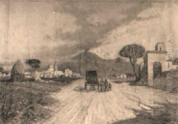 A Road Near Vesuvius Oil Painting by Giuseppe Carelli