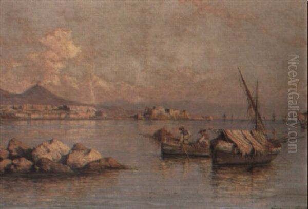 A View Of The Bay Of Naples Oil Painting by Giuseppe Carelli