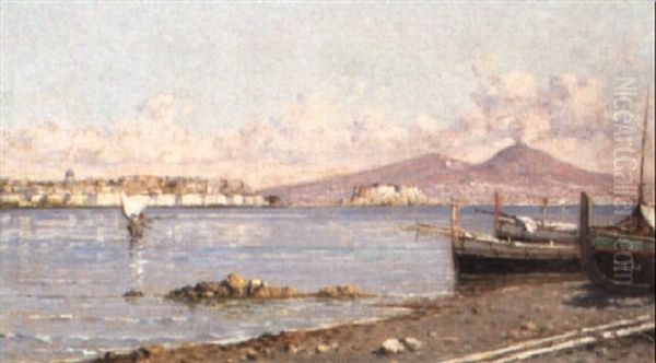 Boats In The Bay Of Naples Oil Painting by Giuseppe Carelli