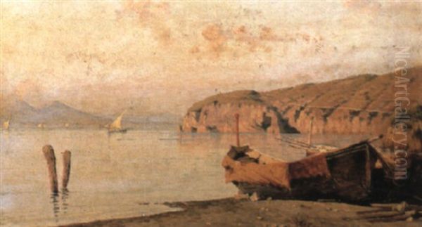 Fishing Boats On The Shore, Naples Oil Painting by Giuseppe Carelli