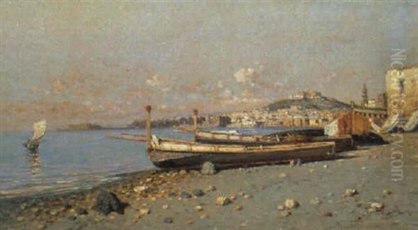 Barche In Secca A Napoli Oil Painting by Giuseppe Carelli