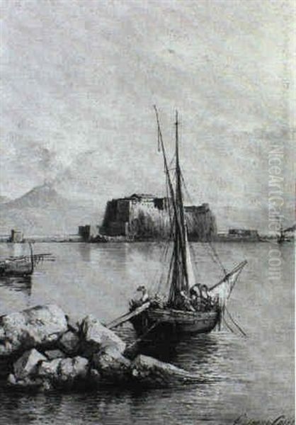 Bringing In The Nets, Naples Oil Painting by Giuseppe Carelli