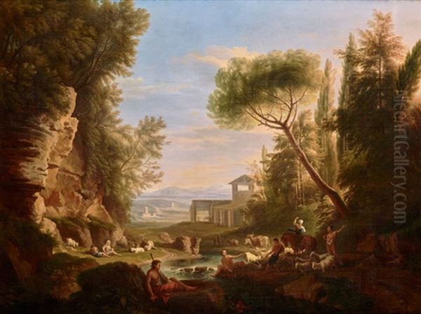 Landschaft Mit Gewasser Und Figurenstaffage Oil Painting by Raffaele Carelli