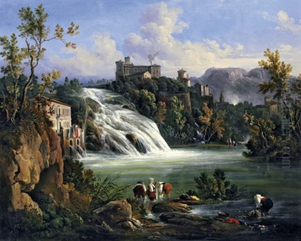 Die Cascata Grande In Isola Del Liri Oil Painting by Raffaele Carelli