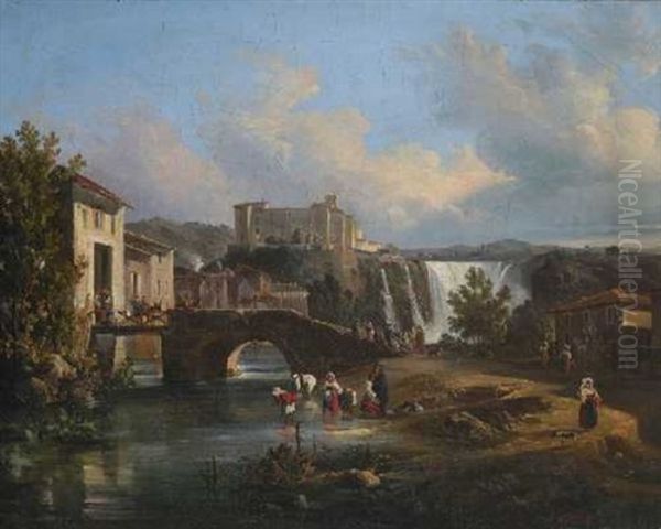 Ansicht Von Isola Del Liri Oil Painting by Raffaele Carelli