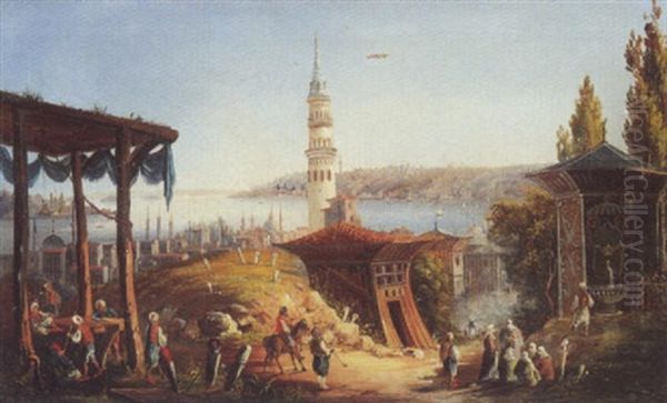 Constantinople: La Tour De Galata Oil Painting by Raffaele Carelli