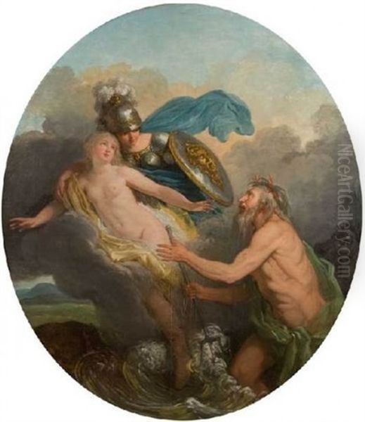 Diane Protegeant La Nymphe Aretuse Des Entreprises Du Fleuve Alphee (+ La Sagesse, Sous Les Traits De Minerve Casquee, Sauve Venus Des Poursuites De Neptune; Pair) Oil Painting by Jacques Philippe Caresme