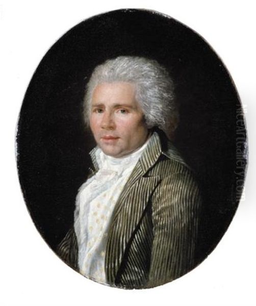 Portrait Of Joachim De La Voiepierre, Bust Length, Wearing A White Shirt And Striped Jacket Oil Painting by Jacques Philippe Caresme