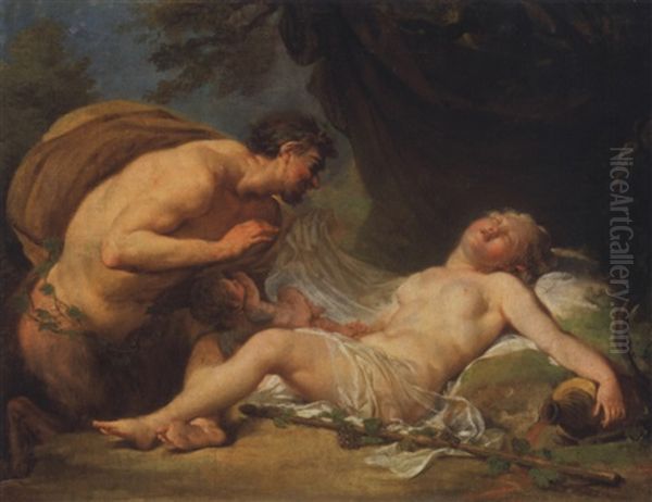 Un Satyre Devoilant Une Bacchante Endormie En Presence De Cupidon Oil Painting by Jacques Philippe Caresme