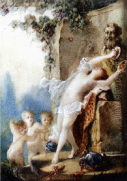 A Dancing Faun Surounded By Putti Oil Painting by Jacques Philippe Caresme