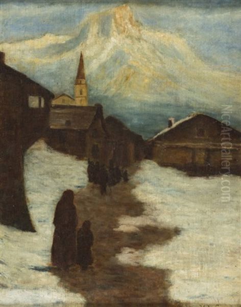 Paesaggio Di Montagna Oil Painting by Vittore Antonio Cargnel