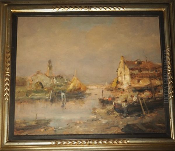 Italie, Vue Du Canal Rivasecca Oil Painting by Vittore Antonio Cargnel