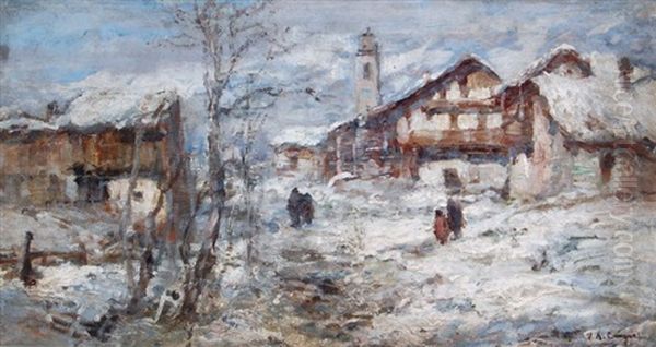 Inverno Nell'alta Montagna (winter Im Hochgebirge) Oil Painting by Vittore Antonio Cargnel