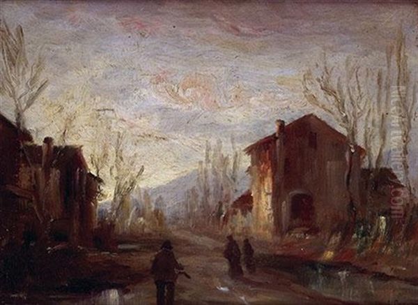 Village's Landscape Oil Painting by Vittore Antonio Cargnel