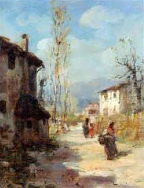 Sole D'ottobre - Caneva Di Sacile Oil Painting by Vittore Antonio Cargnel