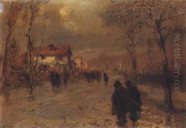 Sulla Strada Per Udine, Fine D'autunno Oil Painting by Vittore Antonio Cargnel