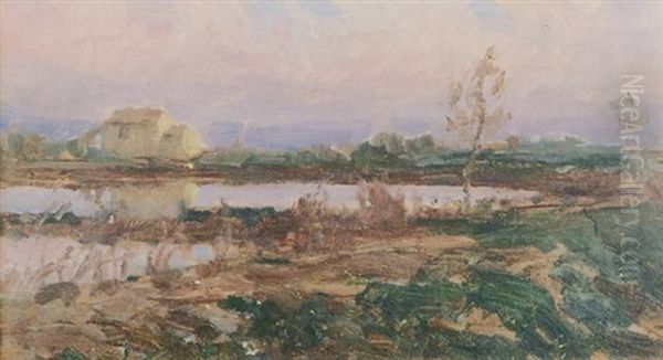 Lago Lacchin A San Giovanni Del Tempio Oil Painting by Vittore Antonio Cargnel