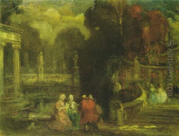 Giardino Con Personaggi In Costume Del Settecento Oil Painting by Vittore Antonio Cargnel