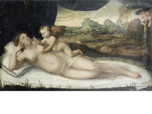 Venus And Cupid Oil Painting by Giovanni Cariani