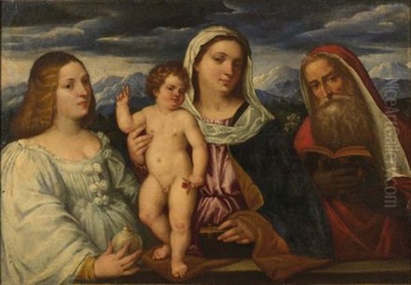 Madonna Con Bambino, Santa Maria Maddalena E San Gerolamo Oil Painting by Giovanni Cariani