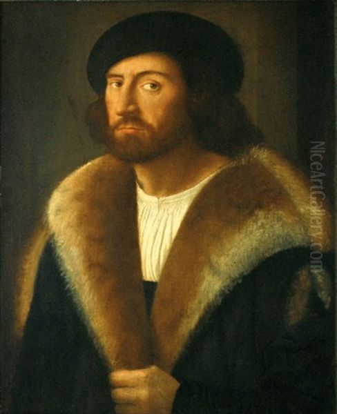 Portrait D'homme En Buste Au Manteau De Fourrure Oil Painting by Giovanni Cariani