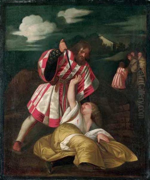 Il Miracolo Del Marito Geloso Oil Painting by Giovanni Cariani