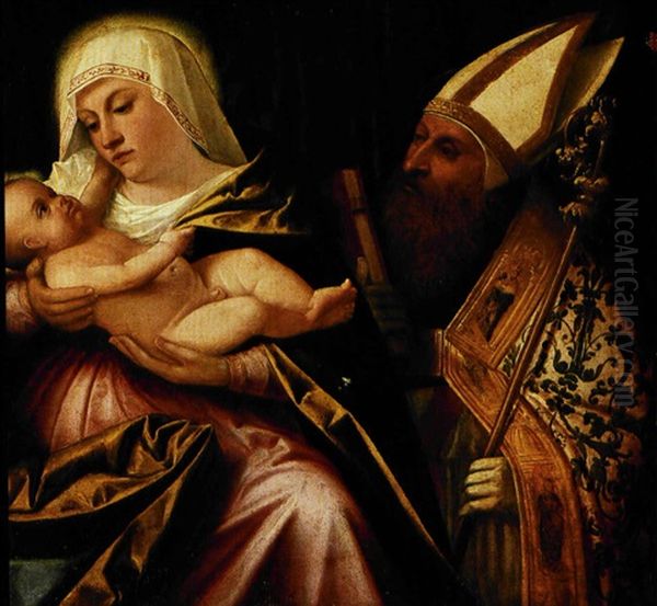 Madonna Con Il Bambino, San Girolamo E Sant'agostino Oil Painting by Giovanni Cariani