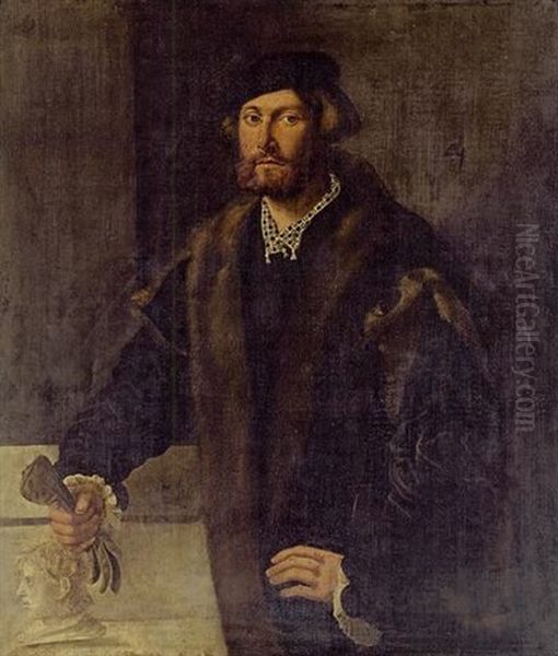 Portrait Of A Man Holding A Glove In His Right Hand Oil Painting by Giovanni Cariani