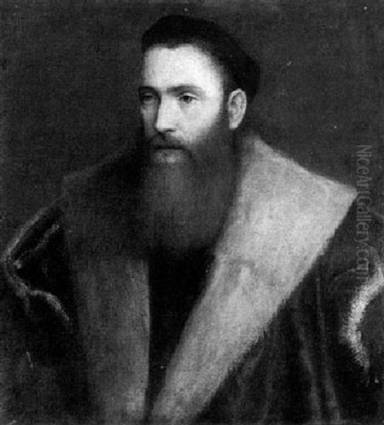 A Portrait Of A Gentleman, Half Length, Wearing A Coat With A Fur Collar Oil Painting by Giovanni Cariani