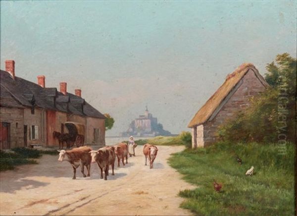 Vue Du Mont Saint Michel Oil Painting by Lucien-Jean-Henri Cariat