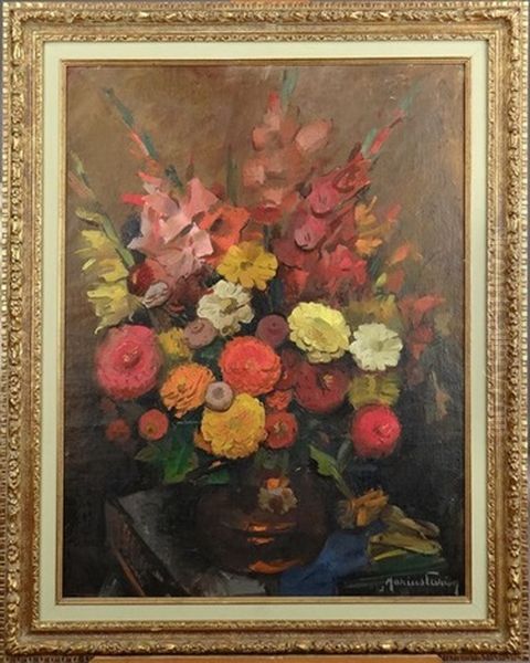 Bouquet De Fleurs Dans Un Vase Oil Painting by Marius Carion