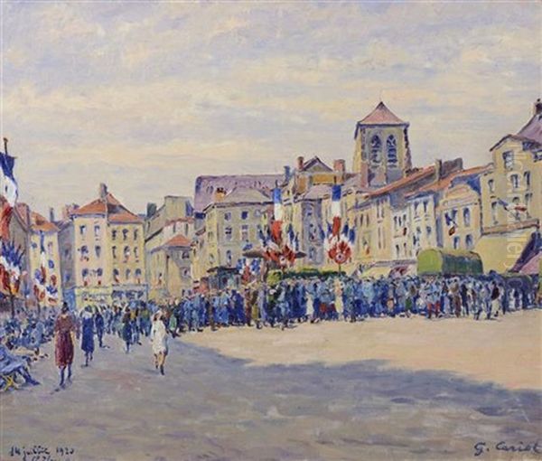 Fete Du 14 Juillet 1920 A Chalons-sur-marne Oil Painting by Gustave Camille Gaston Cariot