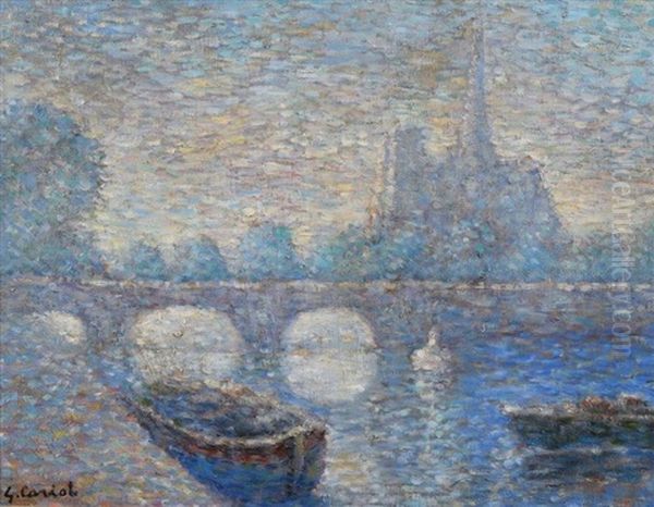 Paris, Vue De La Seine Et De Notre Dame Oil Painting by Gustave Camille Gaston Cariot