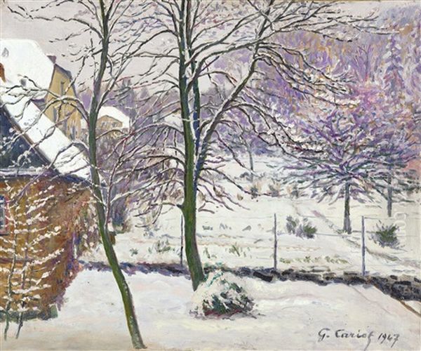 Jardin Sous La Neige Oil Painting by Gustave Camille Gaston Cariot