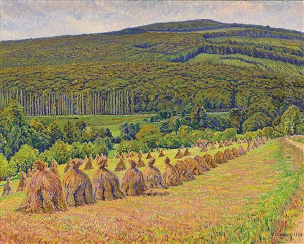 Meules Dans Les Champs Oil Painting by Gustave Camille Gaston Cariot