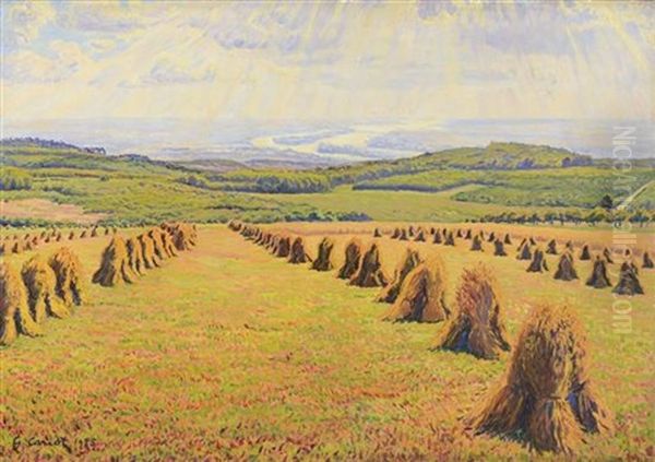 Wheat Sheaves In The Field Oil Painting by Gustave Camille Gaston Cariot