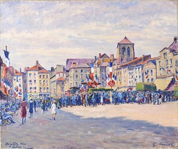 Fete Du 14 Juillet 1920 A Chalons Sur Marne Oil Painting by Gustave Camille Gaston Cariot