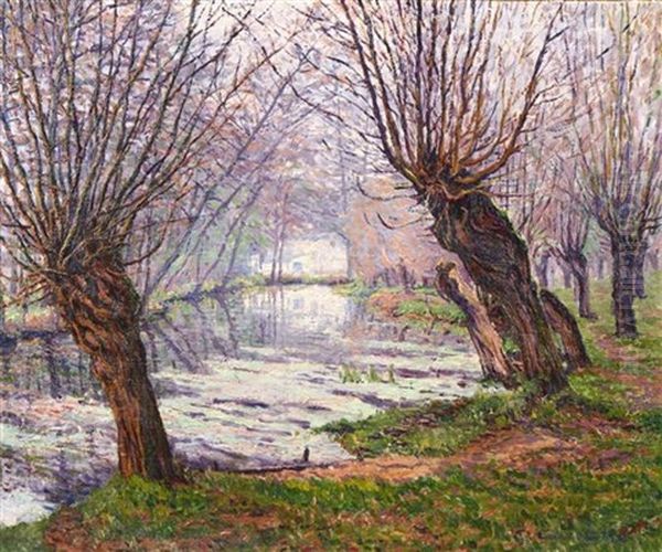 Trees Near The River Oil Painting by Gustave Camille Gaston Cariot