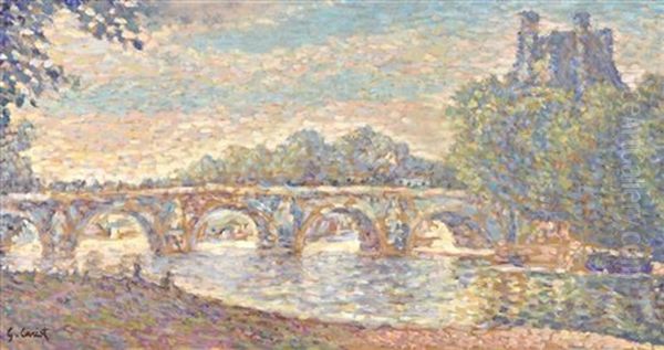 Bridge In Paris Oil Painting by Gustave Camille Gaston Cariot