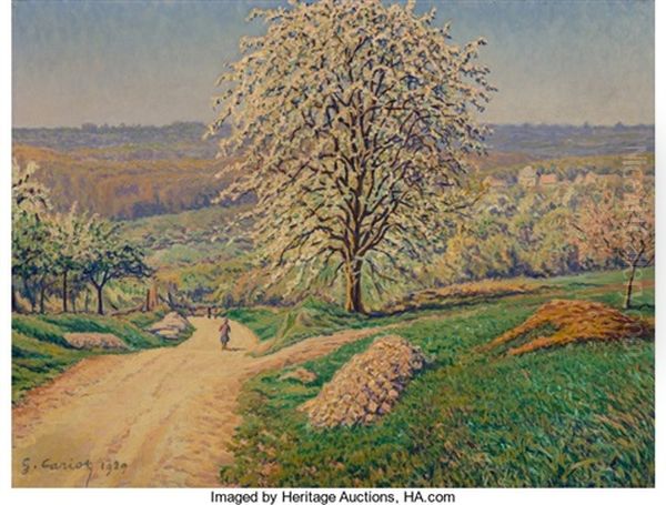 An Extensive Landscape With A Figure Walking On A Road Oil Painting by Gustave Camille Gaston Cariot